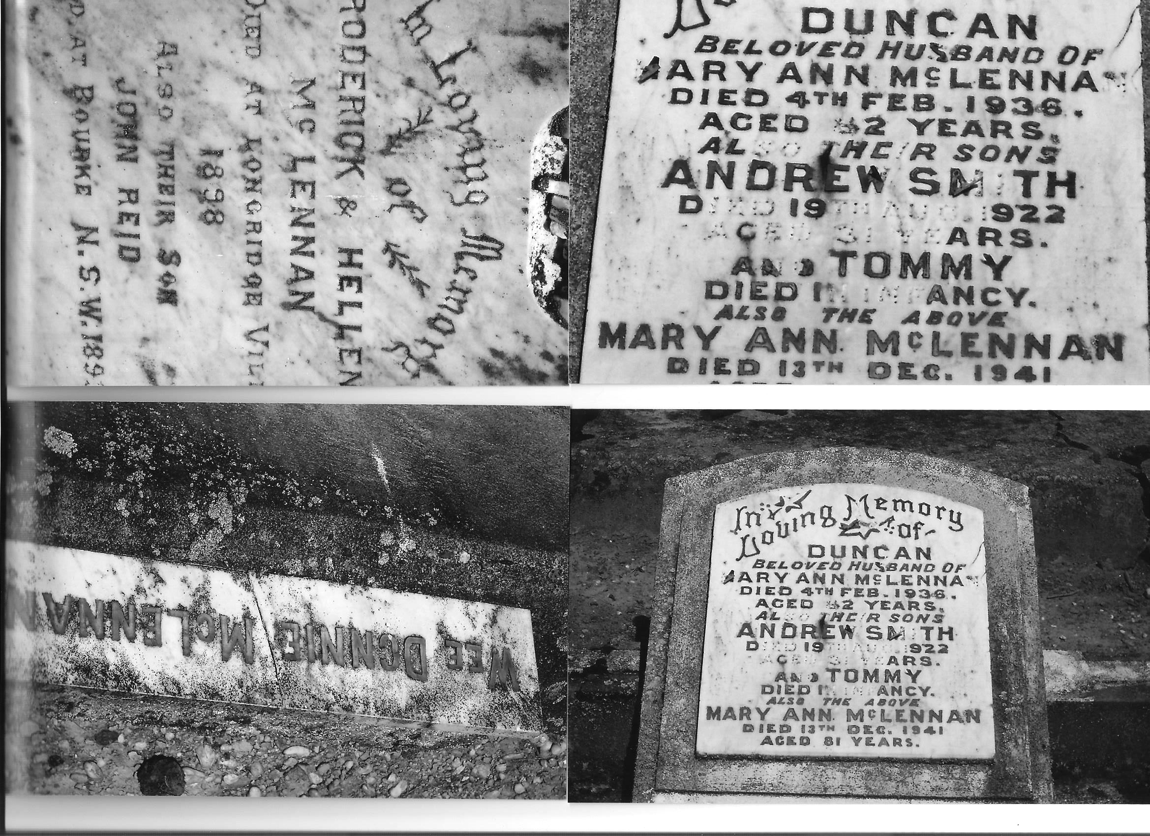 Photo of headstones/Duncan McLennan d1936 hdstn Riversdale Cemetery NZ